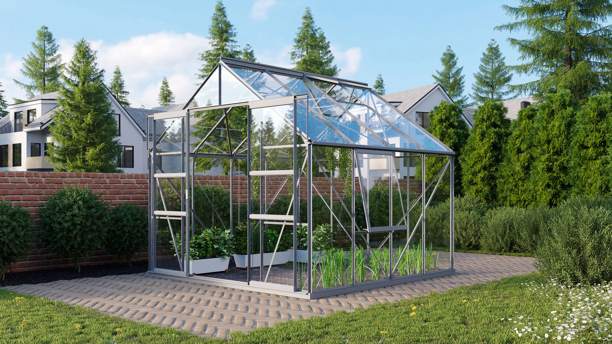 Gewächshaus Meridian2 6700, Farbe: Aluminium eloxiert, verglast mit: Sicherheitsglas (ESG)