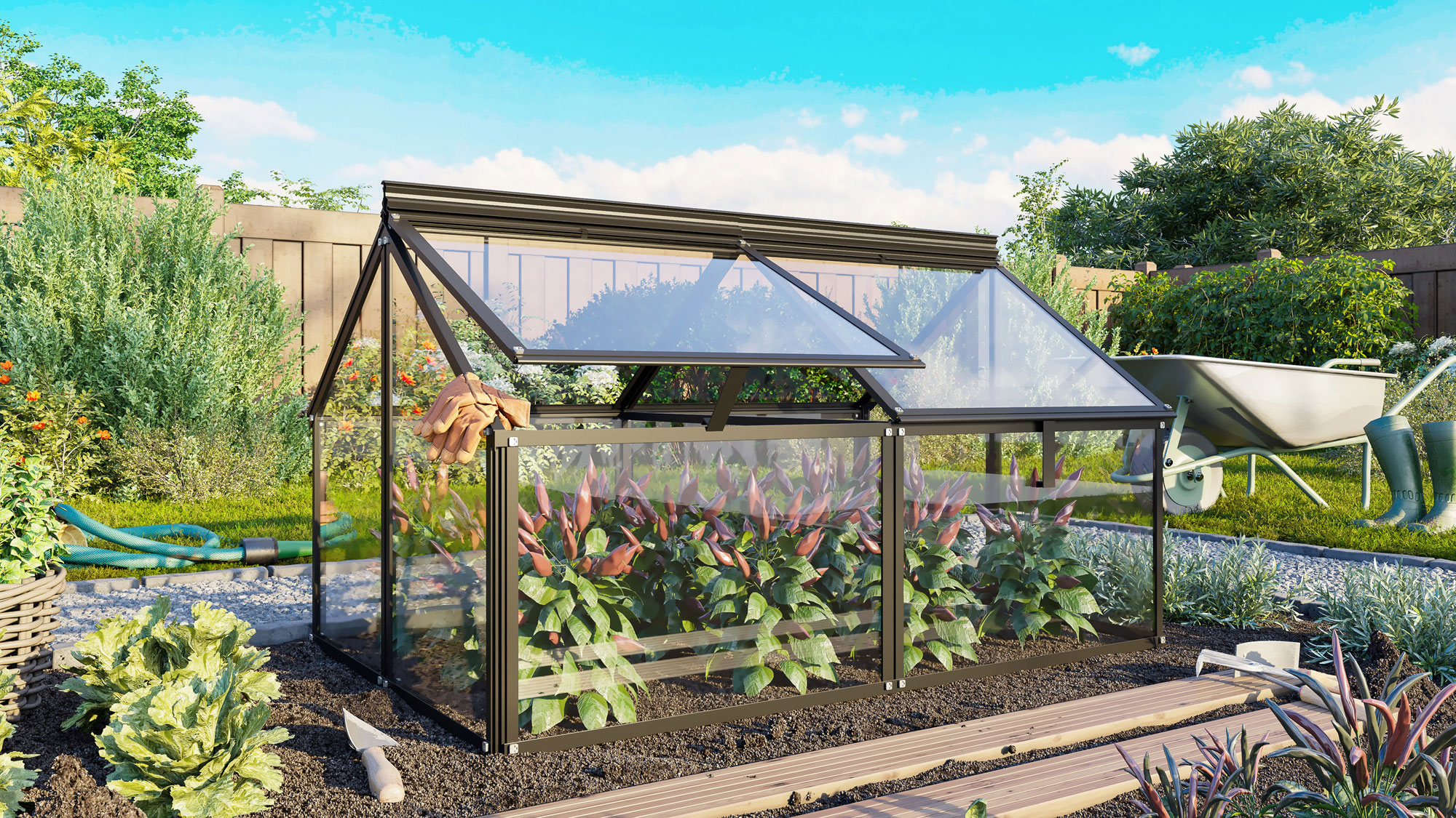 Gaia Jumbo , Farbe: Schwarz pulverbeschichtet, verglast mit: Sicherheitsglas (ESG)