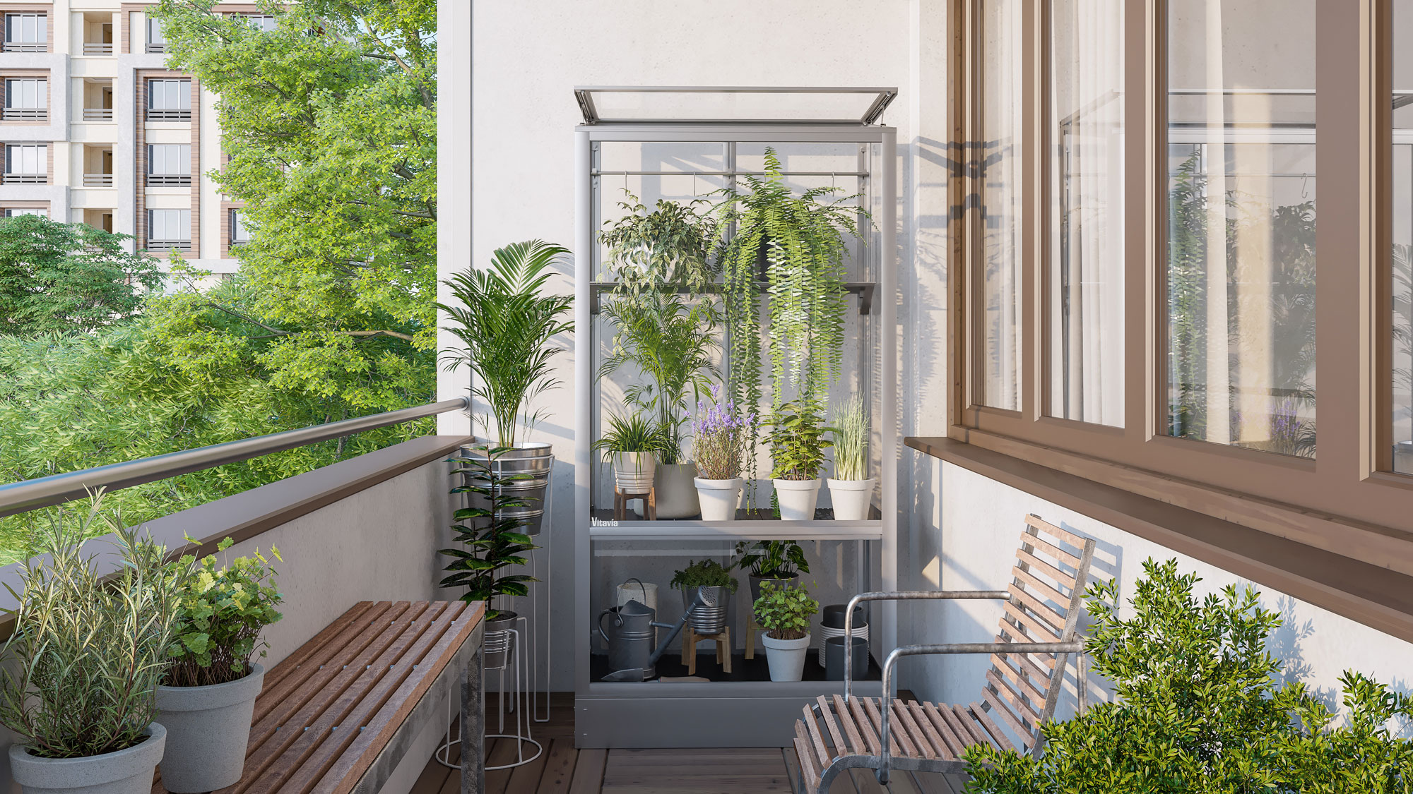 Balkongewächshaus Polis 350, Farbe: Aluminium eloxiert, verglast mit: Sicherheitsglas (ESG)