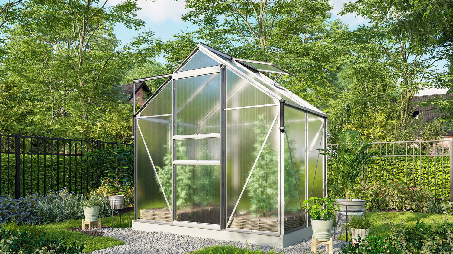 Gewächshaus-Set Marley 2500 mit Satteldach, Farbe: Aluminium eloxiert, verglast mit: Hohlkammerplatten (HKP)