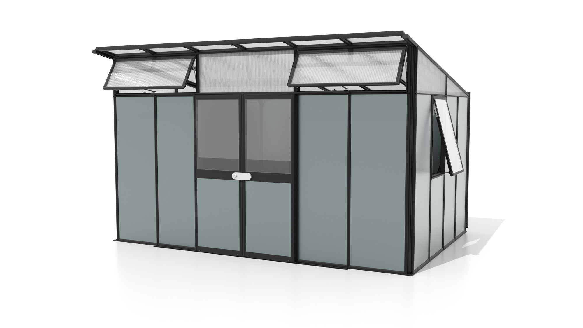 Premium Gerätehaus Kosmos 11500, Farbe: Schwarz pulverbeschichtet, verglast mit: Sicherheitsglas (ESG)