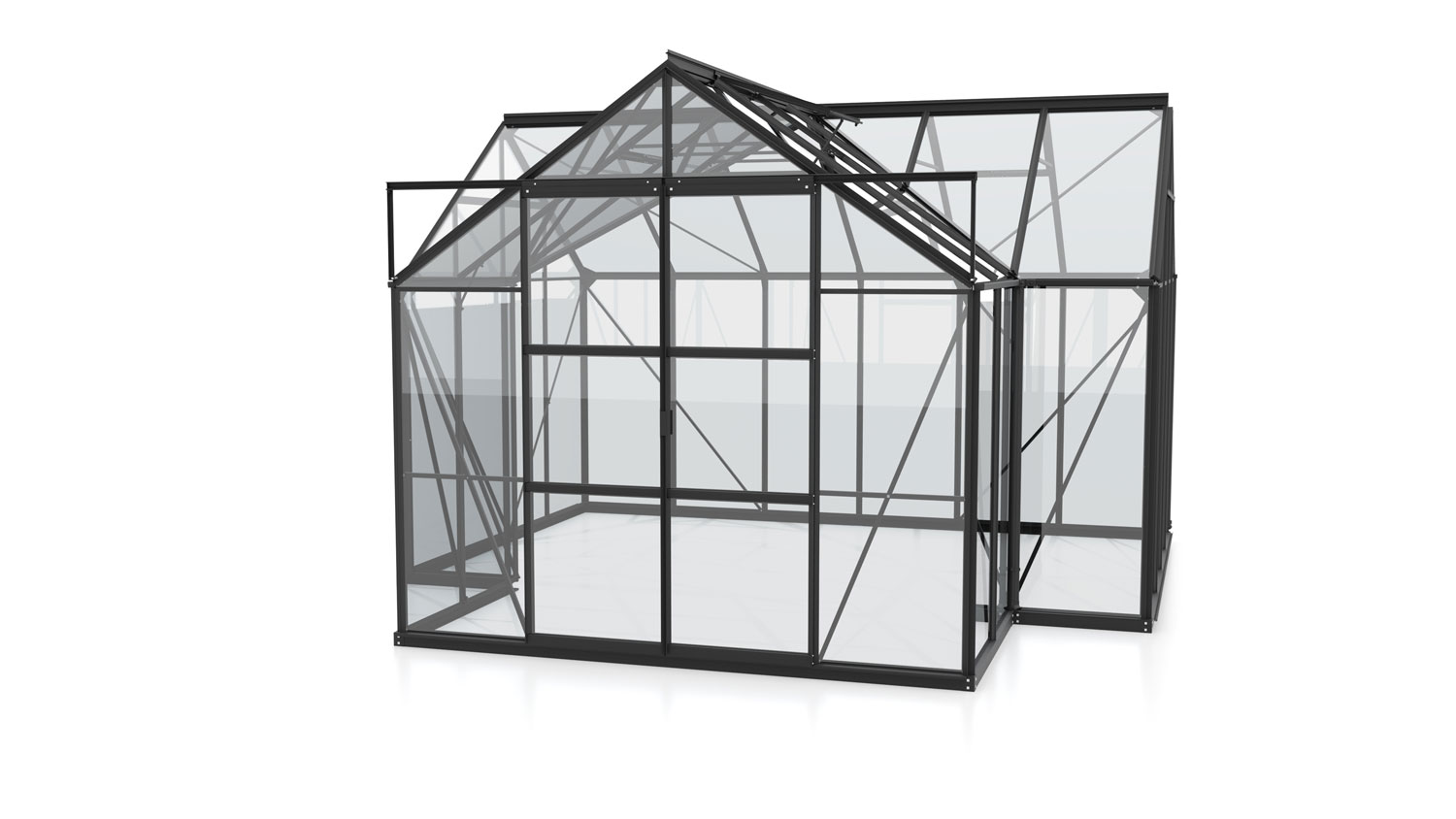 Gewächshaus Sirius 13000, Farbe: Schwarz pulverbeschichtet, verglast mit: Sicherheitsglas (ESG)