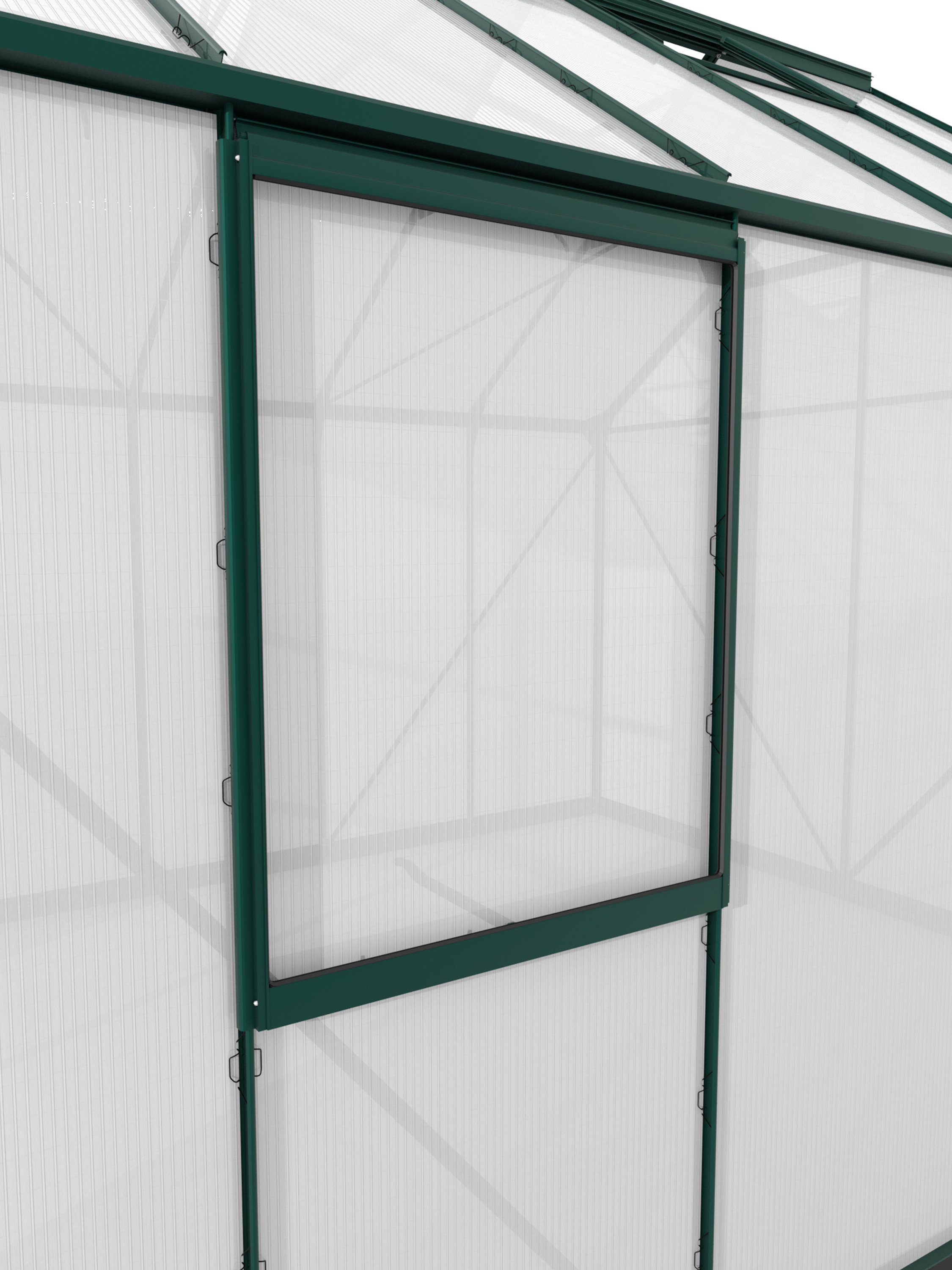 Seitenfenster V, Farbe: Smaragd pulverbeschichtet, verglast mit: Hohlkammerplatten (HKP)