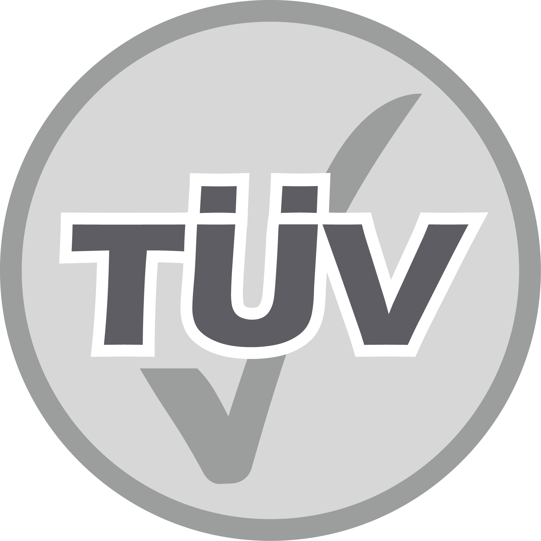 Graues Icon welches den Schriftzug "TÜV" und ein Häkchen Zeigt.