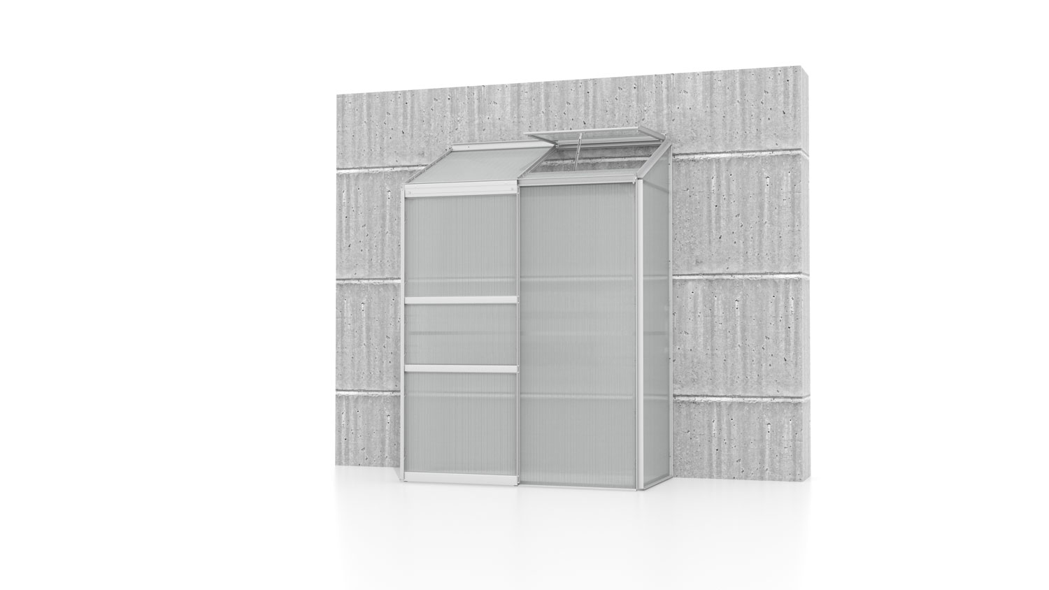Gewächshaus Ida 900 mit Pultdach, Farbe: Aluminium eloxiert, verglast mit: Hohlkammerplatten (HKP)