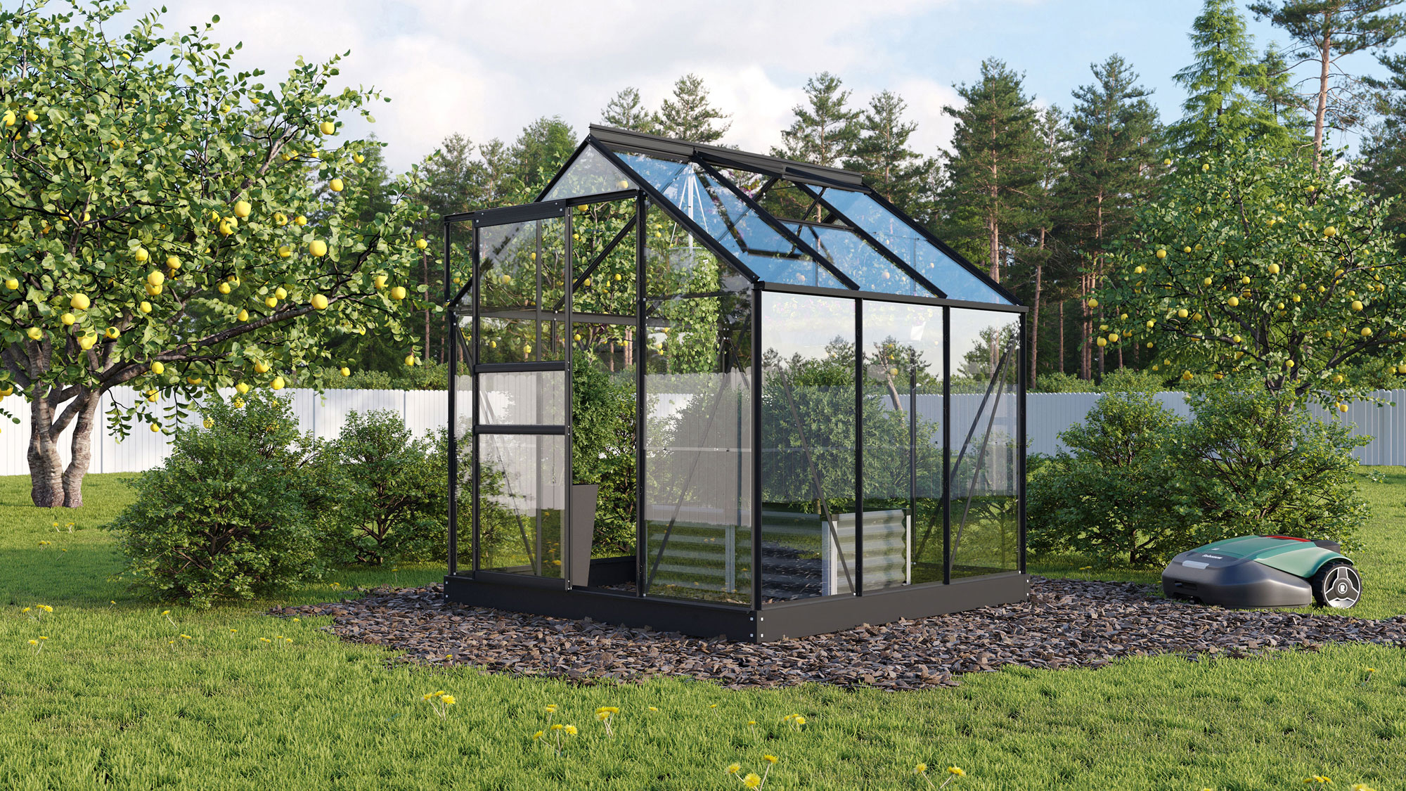 Gewächshaus Planet 3800, Farbe: Schwarz pulverbeschichtet, verglast mit: Sicherheitsglas (ESG)