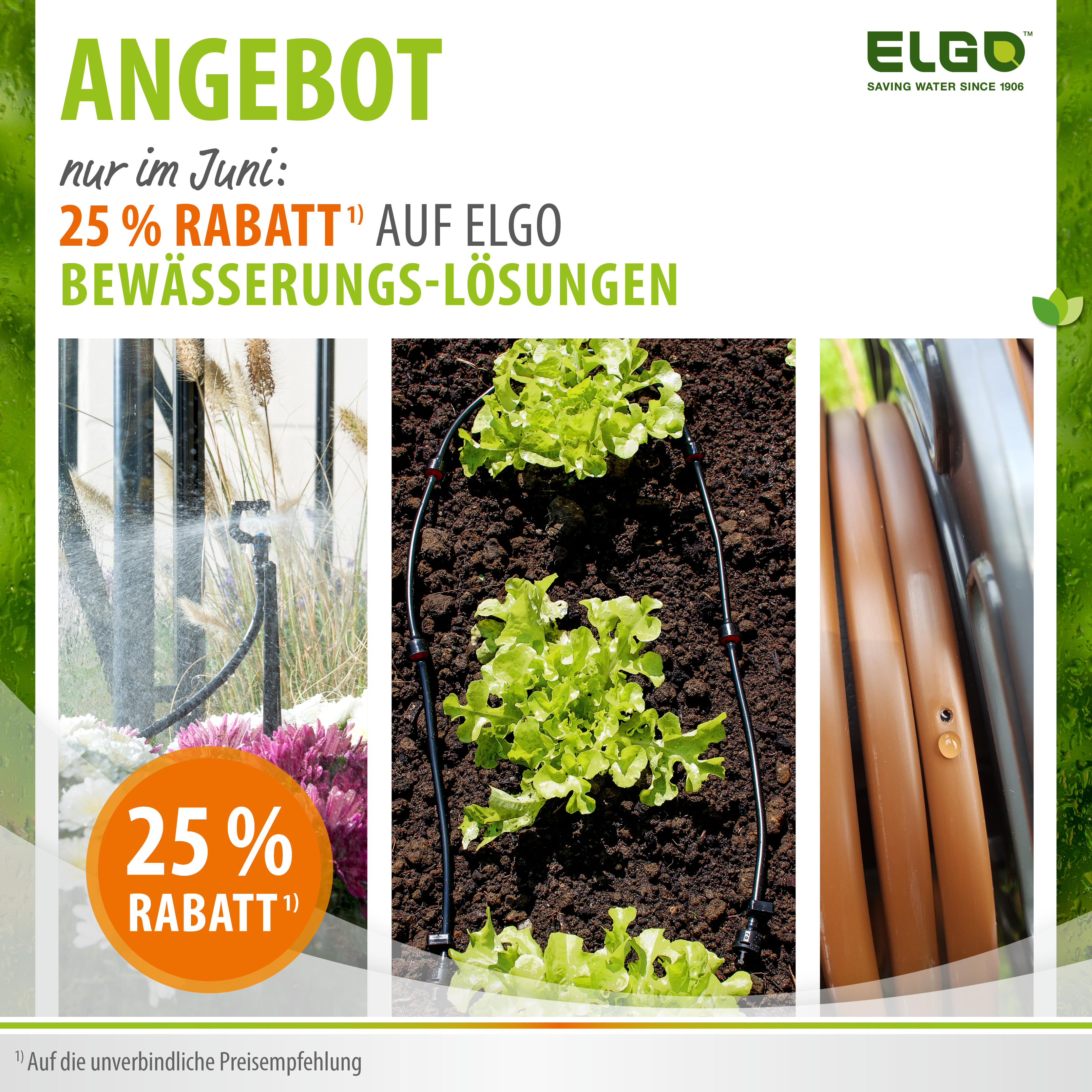 Aktions-Banner Juni 2026 25% auf  Bewässerung von Elgo