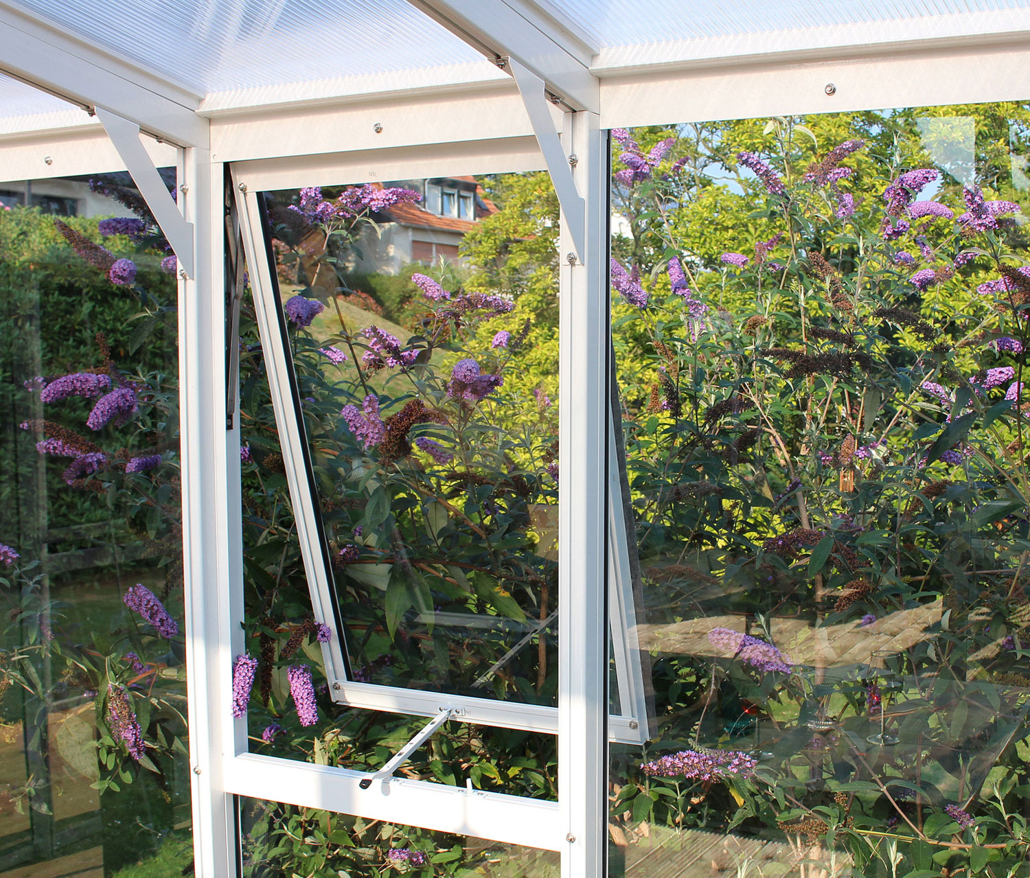 H Seitenfenster, Farbe: Weiß pulverbeschichtet, verglast mit: Sicherheitsglas (ESG)