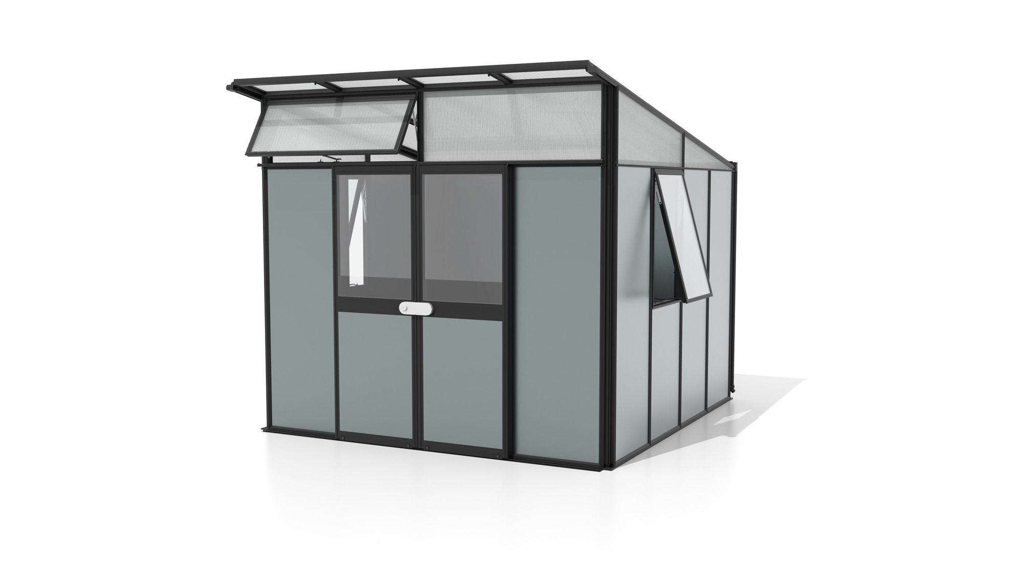Premium Gerätehaus Kosmos 7800, Farbe: Schwarz pulverbeschichtet, verglast mit: Sicherheitsglas (ESG)