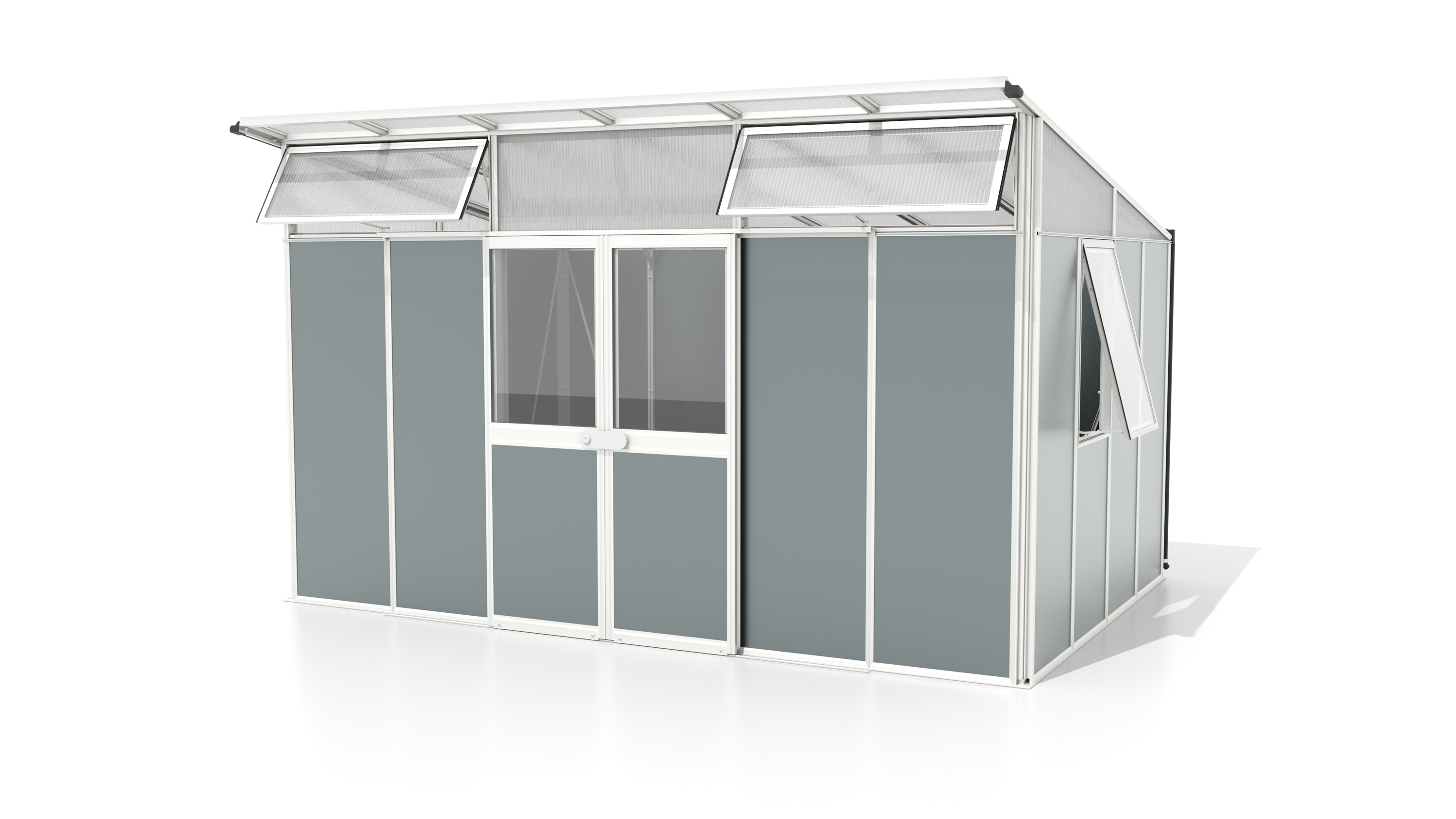 Premium Gerätehaus Kosmos 11500, Farbe: Weiß pulverbeschichtet, verglast mit: Sicherheitsglas (ESG)