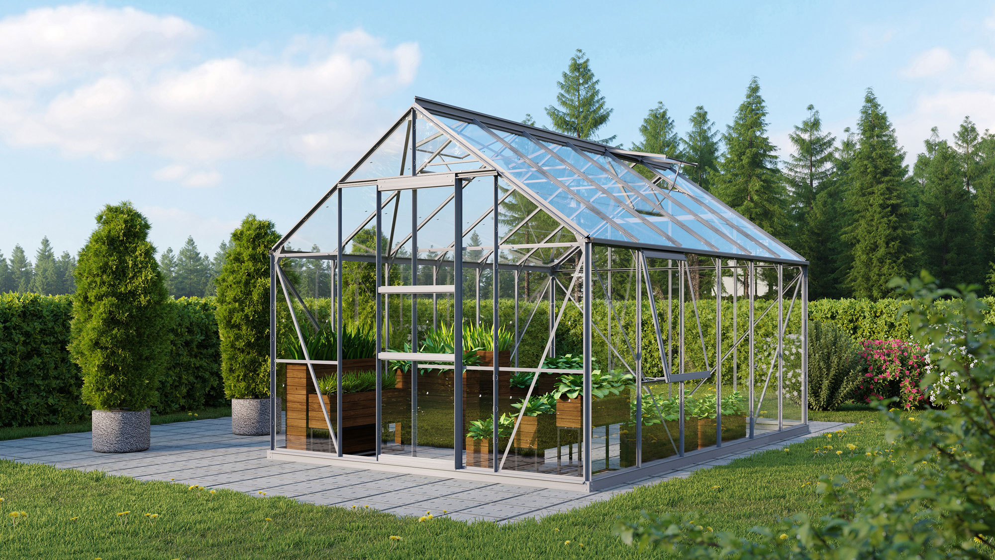 Gewächshaus Meridian1 9900, Farbe: Aluminium eloxiert, verglast mit: Sicherheitsglas (ESG)