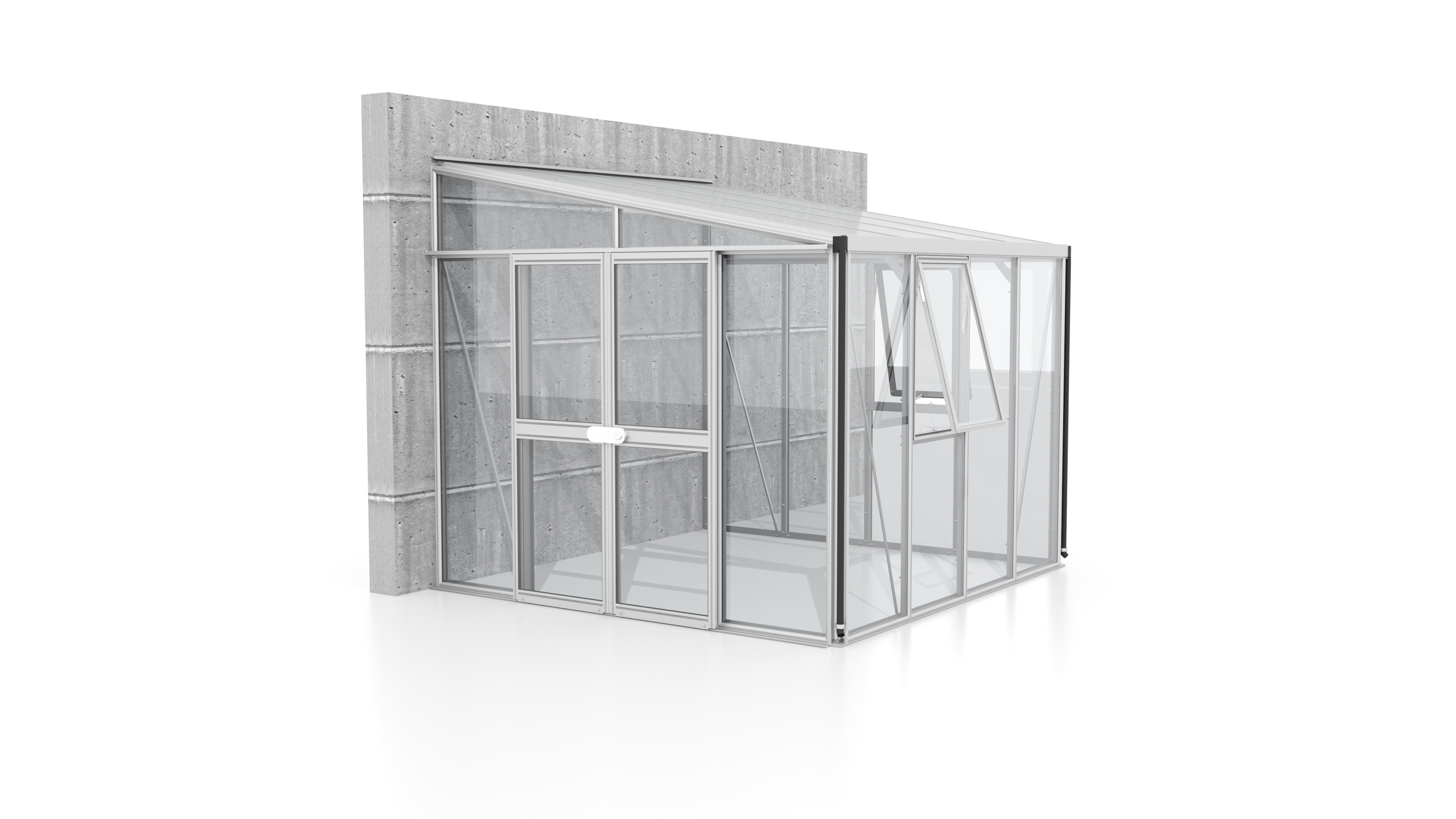 Gewächshaus Helena 7000 mit Pultdach, Farbe: Aluminium eloxiert, verglast mit: Sicherheitsglas (ESG)
