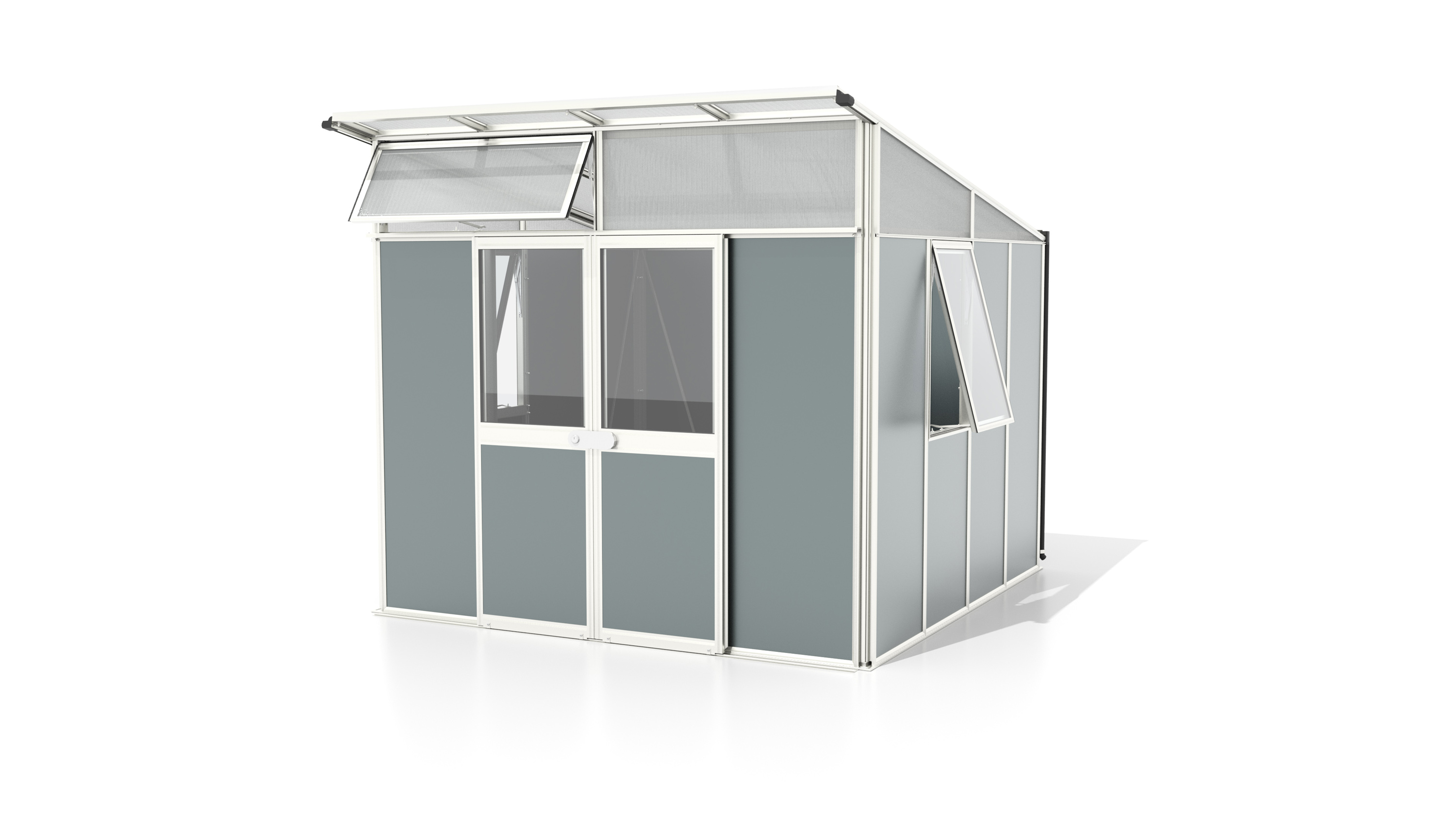 Premium Gerätehaus Kosmos 7800, Farbe: Weiß pulverbeschichtet, verglast mit: Sicherheitsglas (ESG)